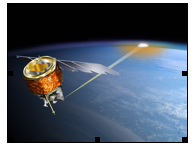 Fig. 2 Artist's conception of the AIM spacecraft in orbit, showing the line of sight of the SOFIE solar occultation experiment (courtesy, J. Russell III
